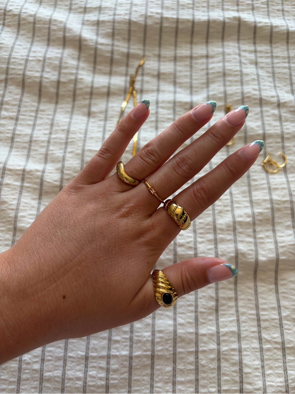 Mejuri Gold Stackable Dome and Signet Rings with Black Stone Accent